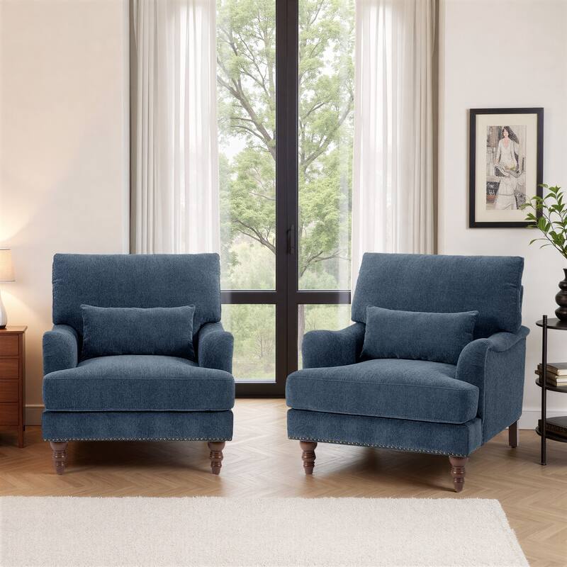 2 Piece Mid-Century Modern Oversized Accent Armchair Upholstered Chair