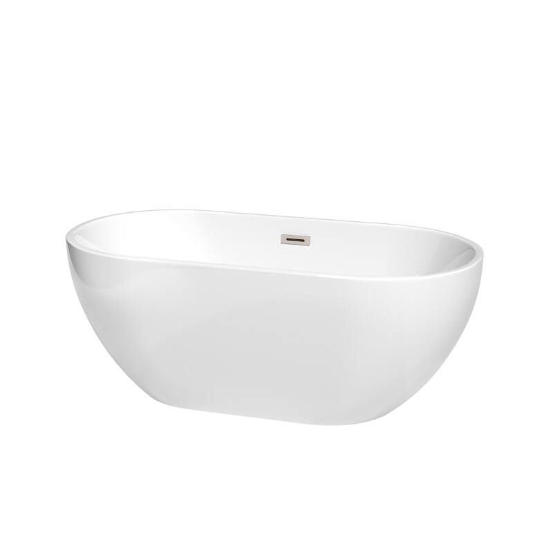 Wyndham Collection Brooklyn 60" Free Standing Acrylic Soaking Tub with - White / Brushed Nickel Trim