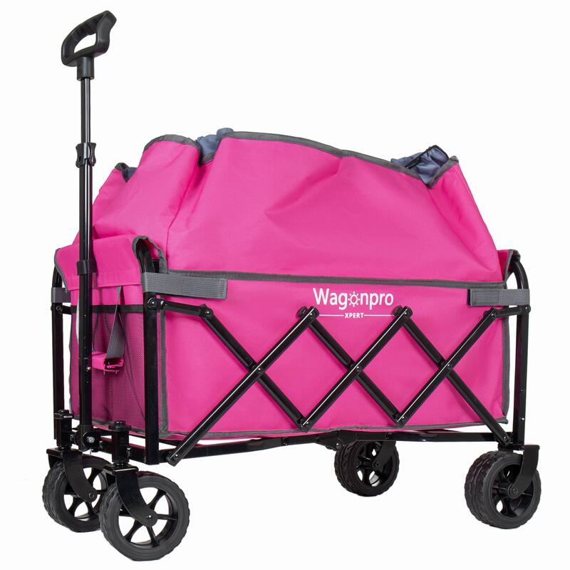 Upgraded 5*2"Wide Wheels-Expandable Dual-Layer Utility Wagon with 100% Extra Space, 220lbs Capacity Grocery Cart for Camping