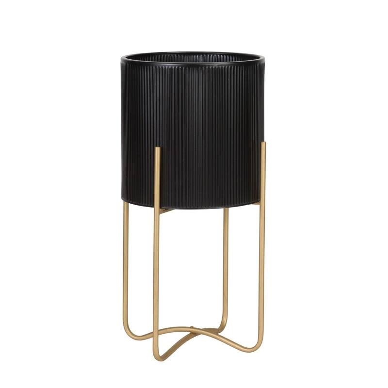 Everett Black Mid-Century Modern Indoor Metal Pot Planter with Tall Metal Base