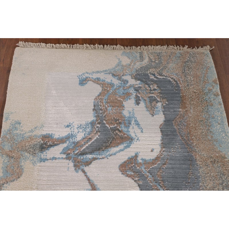Modern Abstract Accent Rug Hand-Knotted Wool Carpet - 2'8"x 4'10"