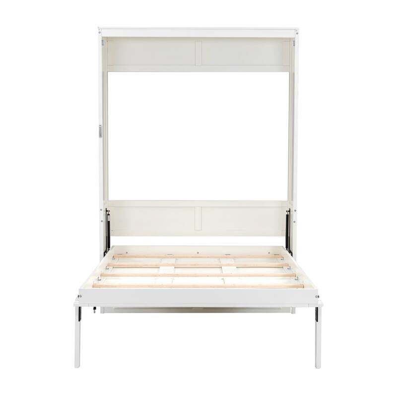 Full Size Murphy Bed Wood Wall Bed with 2 Drawers, Foldable Platform Bed Frame, Solid Pine Full Murphy Bed Chest