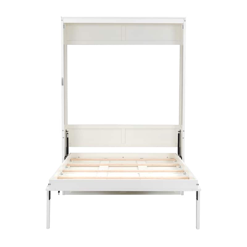 Full Size Murphy Bed with 2 Storage Drawers and Folding Wardrobe, Beige