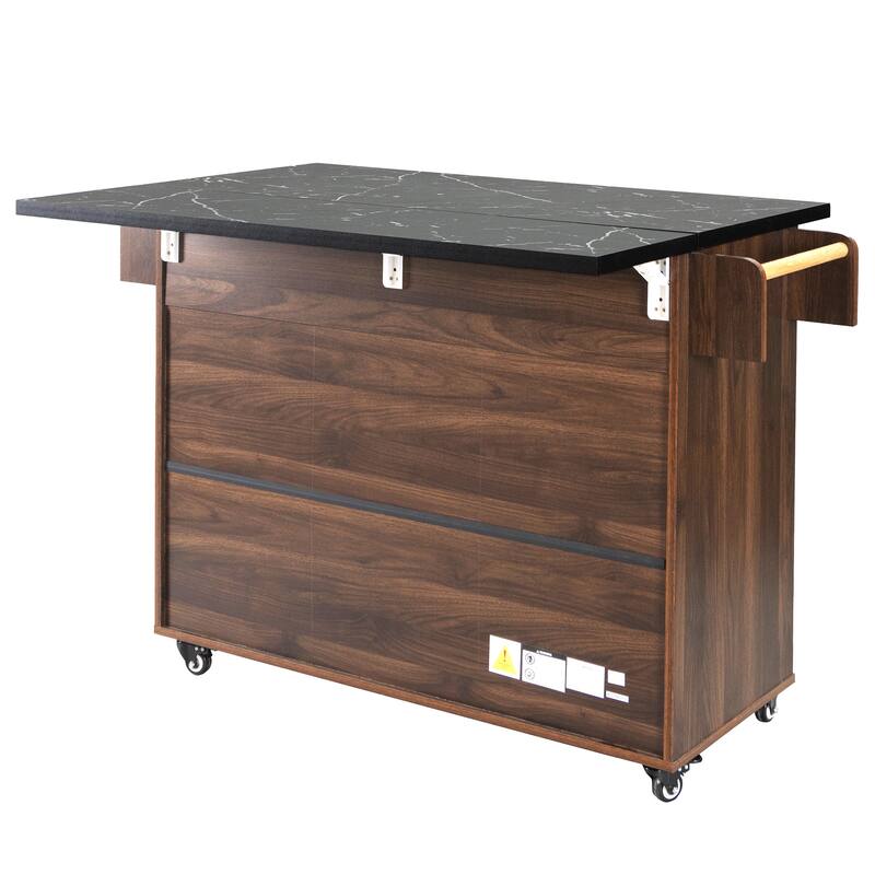 Kitchen Island w/Trash Storage, Drop Leaf, Spice & Towel Racks, Drawer, Adjustable Shelf & Wheels