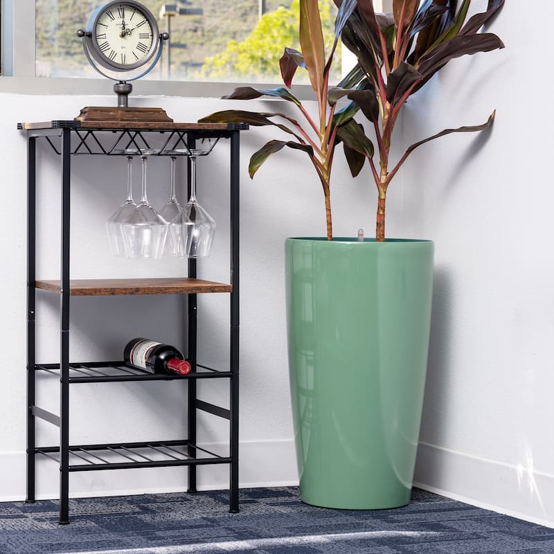 XBrand 21" H Plastic Self Watering Indoor Outdoor Tall Round Planter Pot w/Glossy Finish, Decorative Gardening Pot