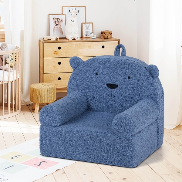 Costway Kids Bear Sofa Toddler Foam Couch with Soft Fleece Fabric