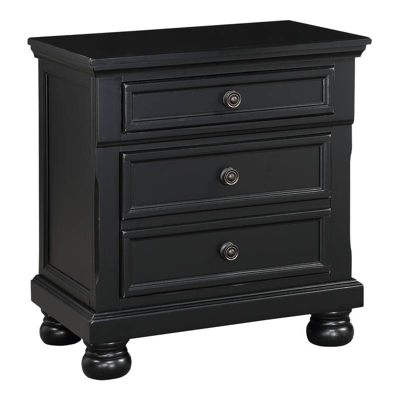 Black Finish Nightstand, Bun Feet, Hidden Drawer, Casual Transitional Bedside Table