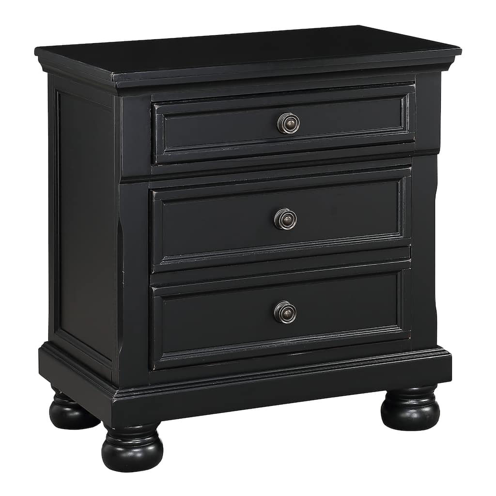 Black Finish Nightstand, Bun Feet, Hidden Drawer, Casual Transitional Bedside Table