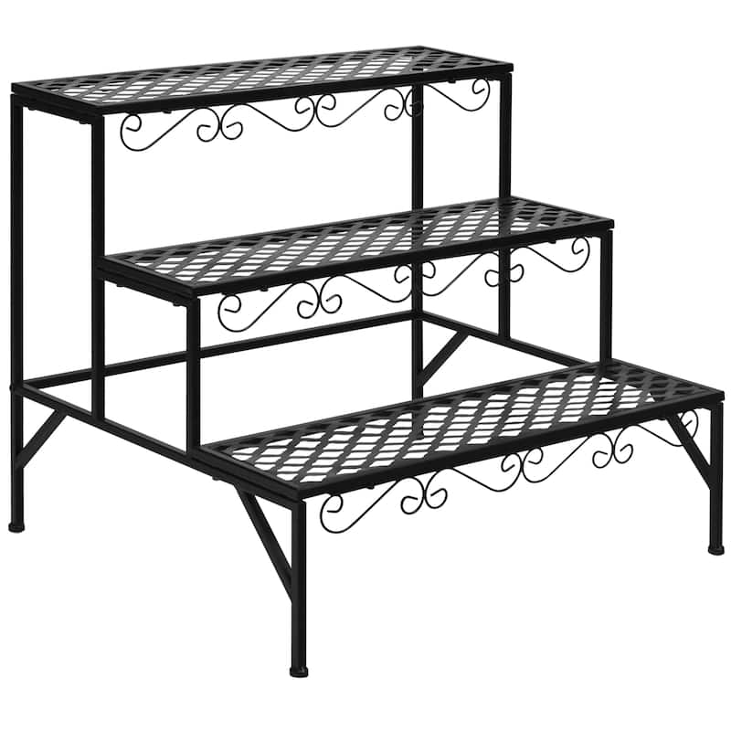 Costway 3 Tiers Metal Plant Stand Ladder Flower Pot Rack Decorative - Black