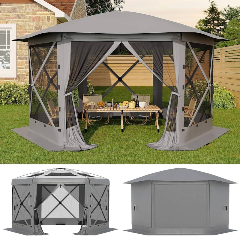 11.8FT Pop Up Gazebo Tent with 6 Removable Wind Panels for Outdoor Events, Camping, Patio, Backyard - N/A