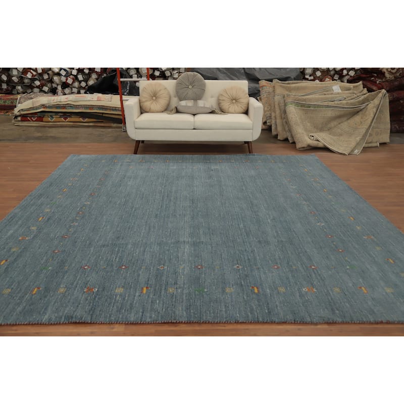 Hand Knotted Oriental 100% Wool Carpet Tribal Animal Pictorial Navy Blue & Blues Gabbeh Area Rug - 9' 10'' X 10' 2''