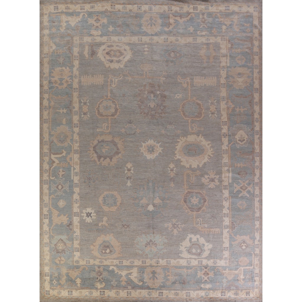 Hand Knotted Oriental 100% Wool Carpet Transitional All-Over Greys & Charcoal Oushak Area Rug - 14' 5'' X 12' 0''