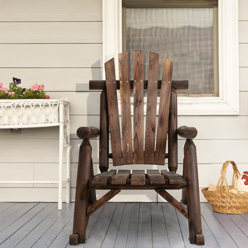 Outsuuny Adirondack Rocking Chair with Slatted Design and Oversize Back for Porch, Poolside, or Garden Lounging - Charcoal Grey