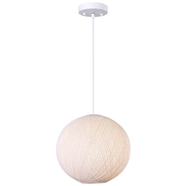 slide 2 of 10, 1-Light Beige Single Globe Pendant with Hand-Woven Rattan Shade. - 17.7" 17.7"