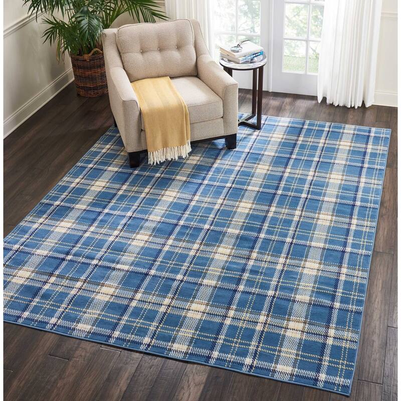 Nourison Grafix Plaid Farmhouse Area Rug - 5'3" x 7'3" - Blue