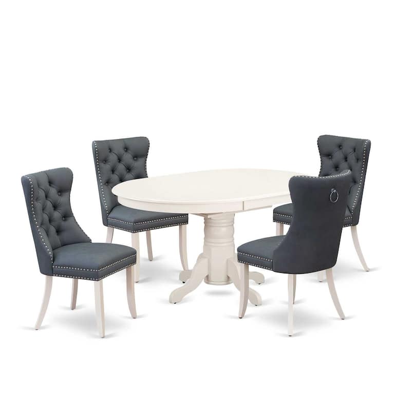 Modern 5 Piece Dinette Set - Oval Dining Table & 4 Linen White Chairs