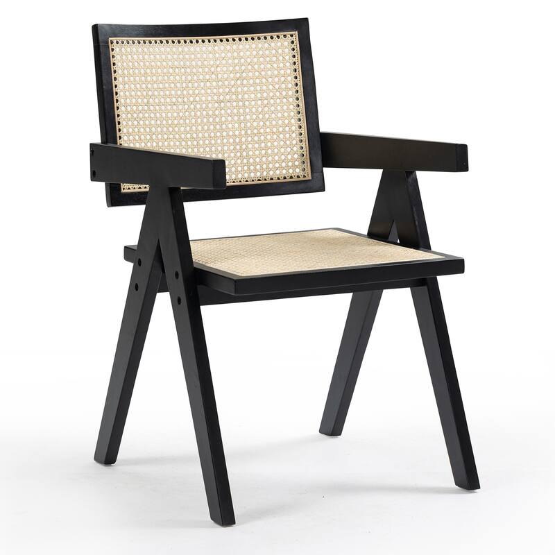 Set of 2 Bardot Black Wooden Dining Chair with Rattan Back