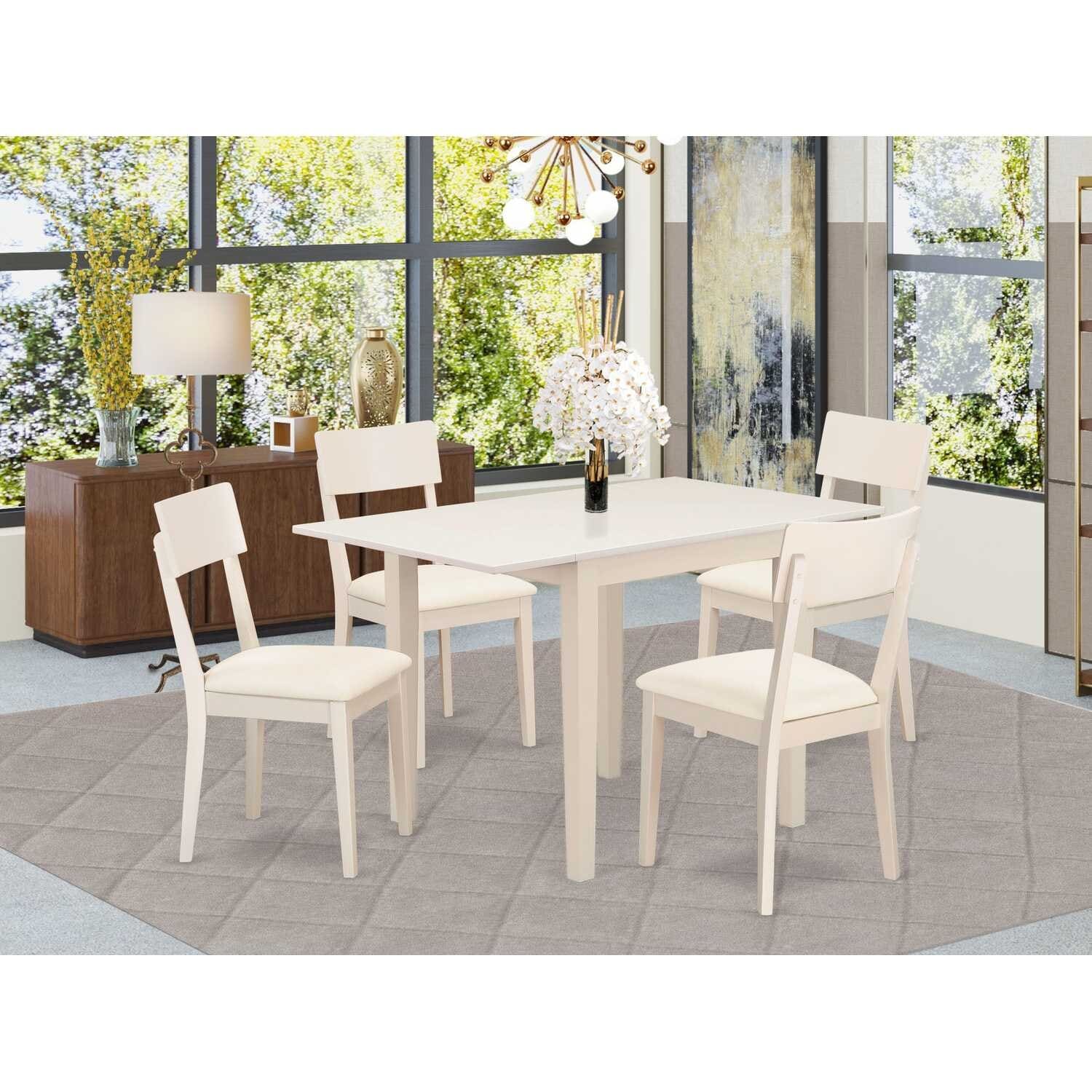 HomeStock 5-Pc Linen White Finish Solid Wood Top-Dining Room Set-Seats 4