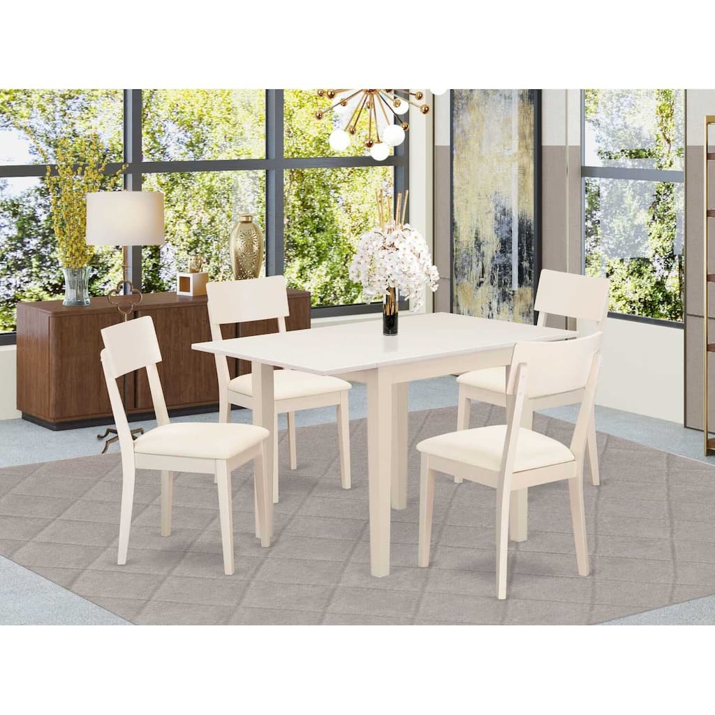HomeStock 5-Pc Linen White Finish Solid Wood Top-Dining Room Set-Seats 4