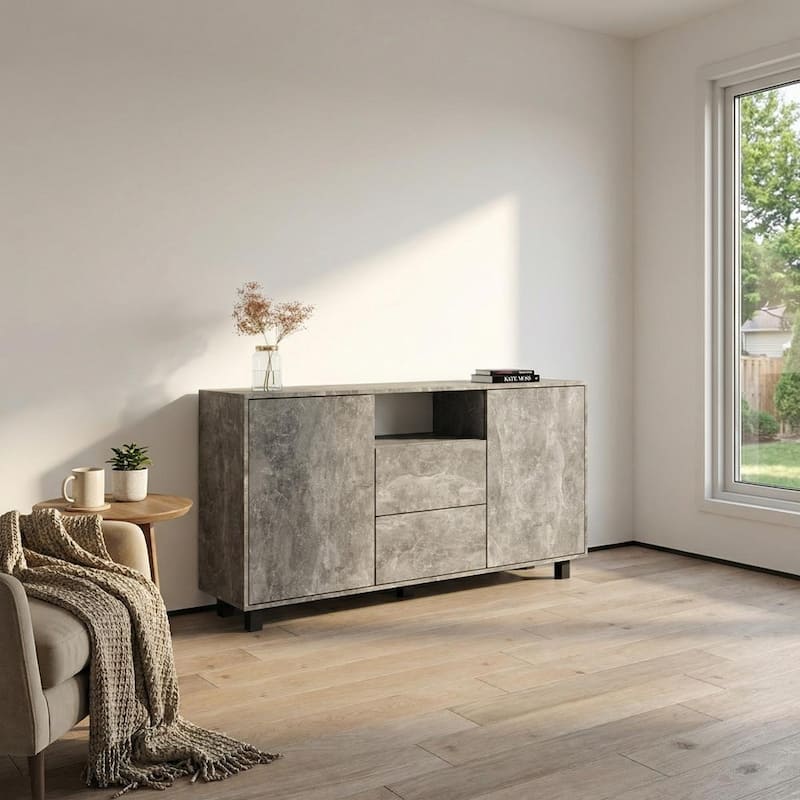 Meble Furniture Apus 2D2S Sideboard 67" Concrete Matte Finish Modern European Crafted Buffet