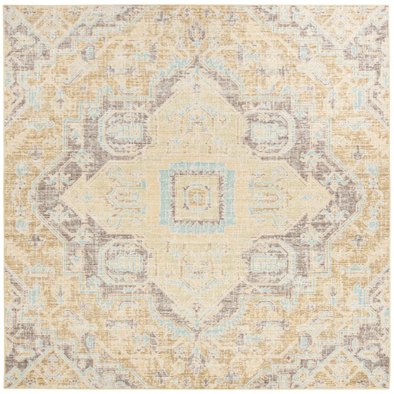 SAFAVIEH Windsor Heddy Shabby Chic Oriental Polyester Rug - 6' Square - Light Grey/Lime