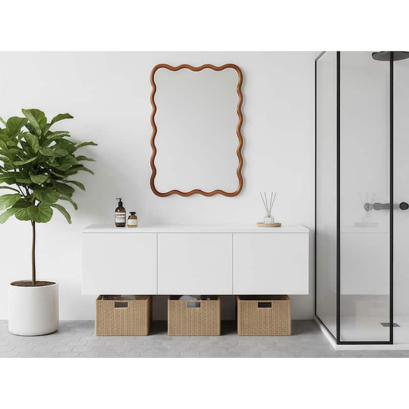20"x30" Wavy Rectangle Solid Wood Frame Decorative Mirror - Yellowish-Brown - 20"x30"
