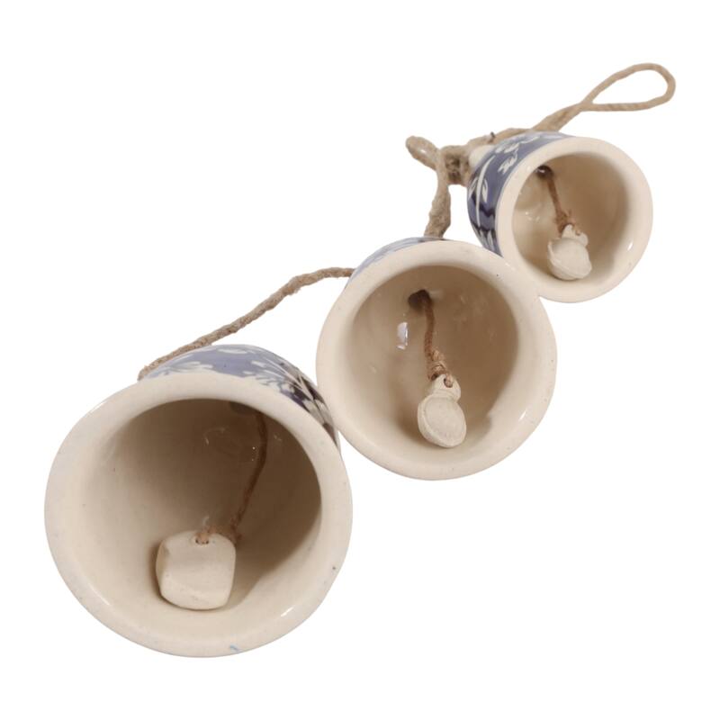 Ceramic Bells and Windchimes Handcrafted Hanging - 26" Ivory/Blue - 3" x 3" x 26"