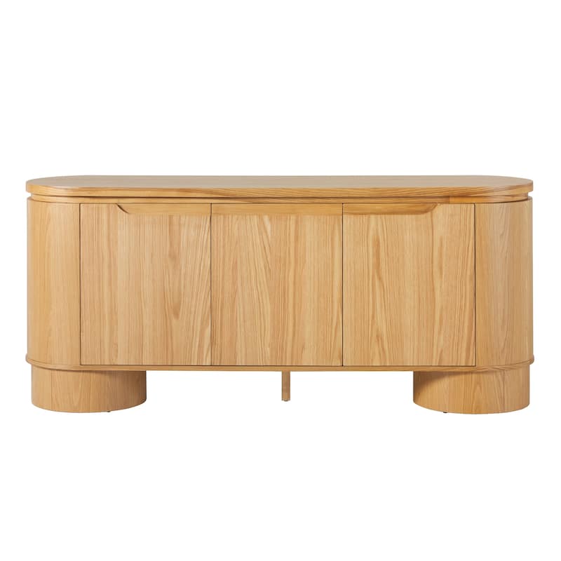 Walker Edison Modern Large Curved Solid Oak Wood Veneer Sideboard