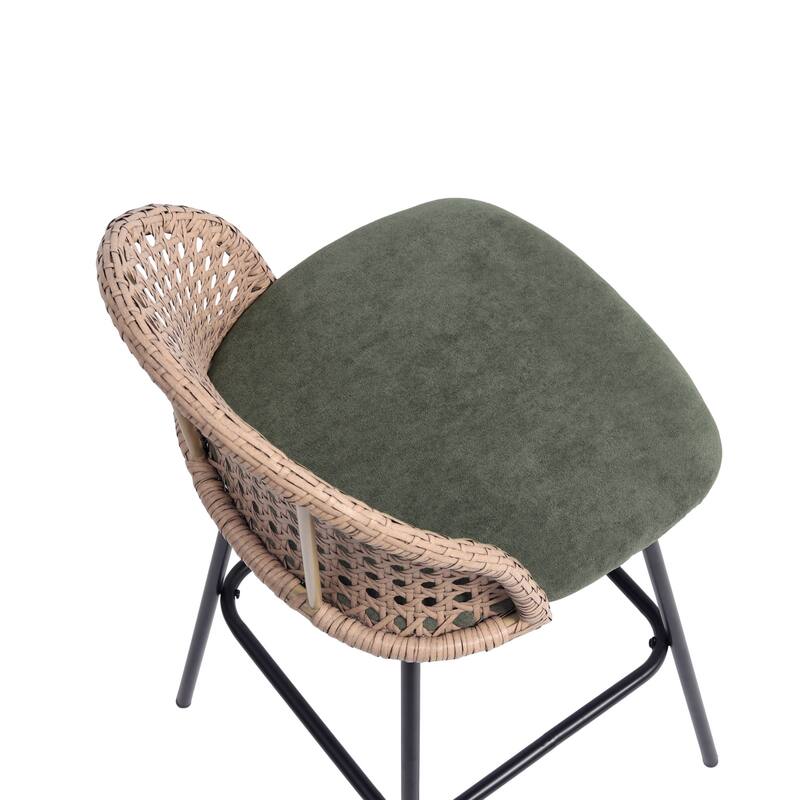 29" Upholstered Swivel Bar Stools with Rattan Back