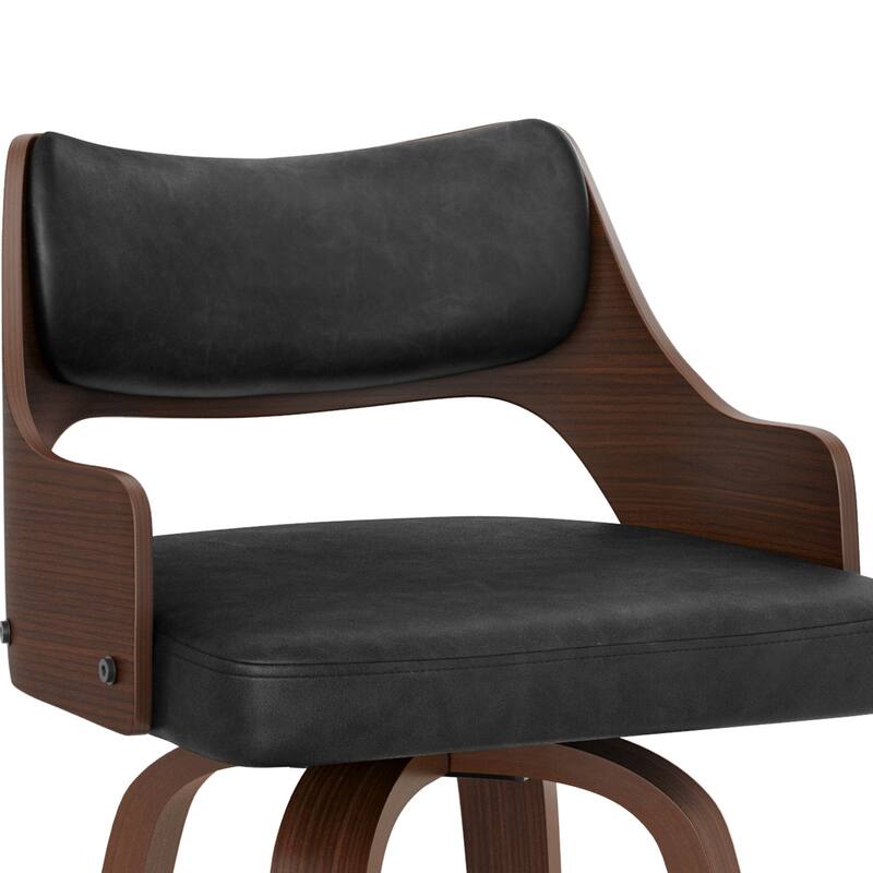 Modern Swivel Bar Stools with Curved Wood Back Upholstered Armrest Counter Stool