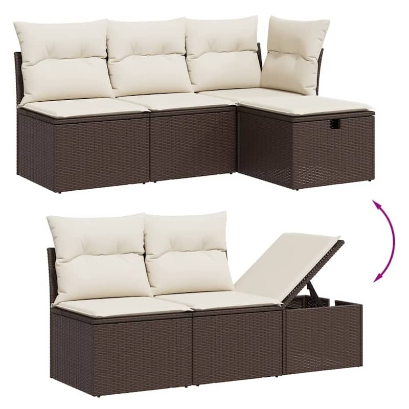 vidaXL Patio Sofa Set with Cushions Outdoor Furniture 6 Piece Poly Rattan - 21.7 x 39.4 x 28.7 in