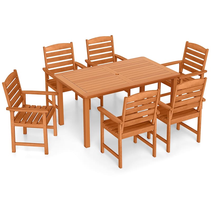 7-Piece Outdoor Dining Set with Wooden Rectangular Table and 6 Chairs for Patio Deck or Garden - 60” x 35.5” x 29”