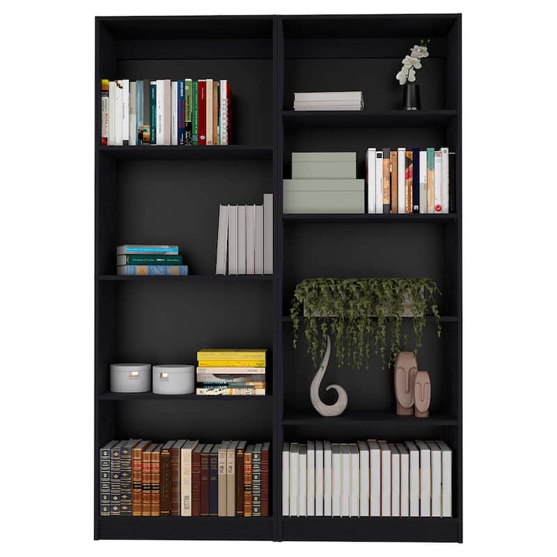FM FURNITURE Sutton 2 Piece Living Room Set with Sutton Bookcase + Sutton 4 Shelves Bookcase, Black