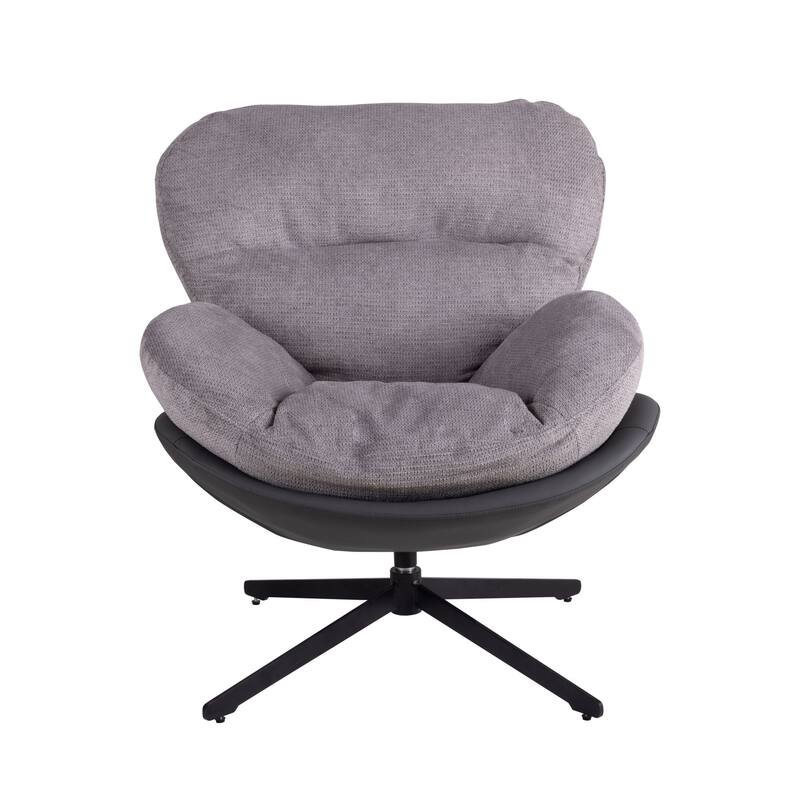 360° Swivel Accent Chair, Modern Chenille Lounge Chair with Faux Leather and Black Metal Base Frame