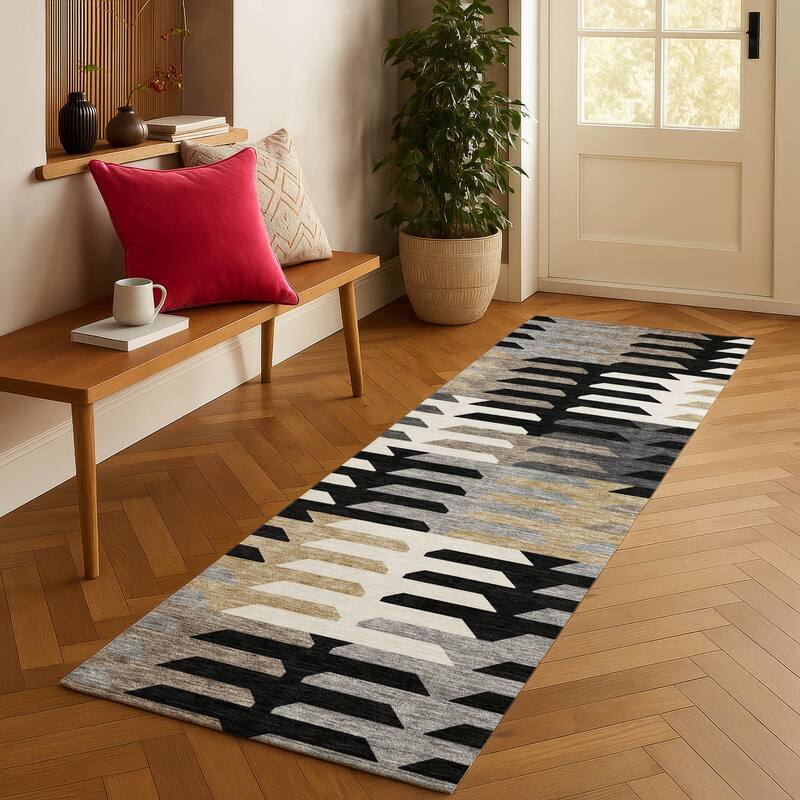 Machine Washable Indoor/ Outdoor Modern Stacks Chantille Rug
