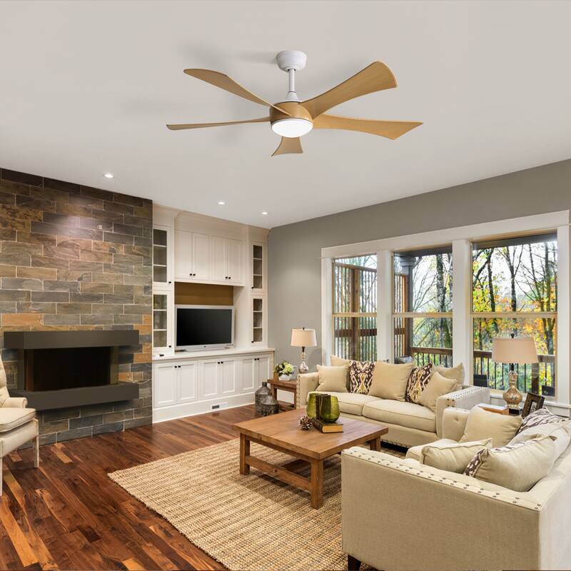 52 Inch Remote Control Ceiling Fan Lights with 5 Reversible Blades - White