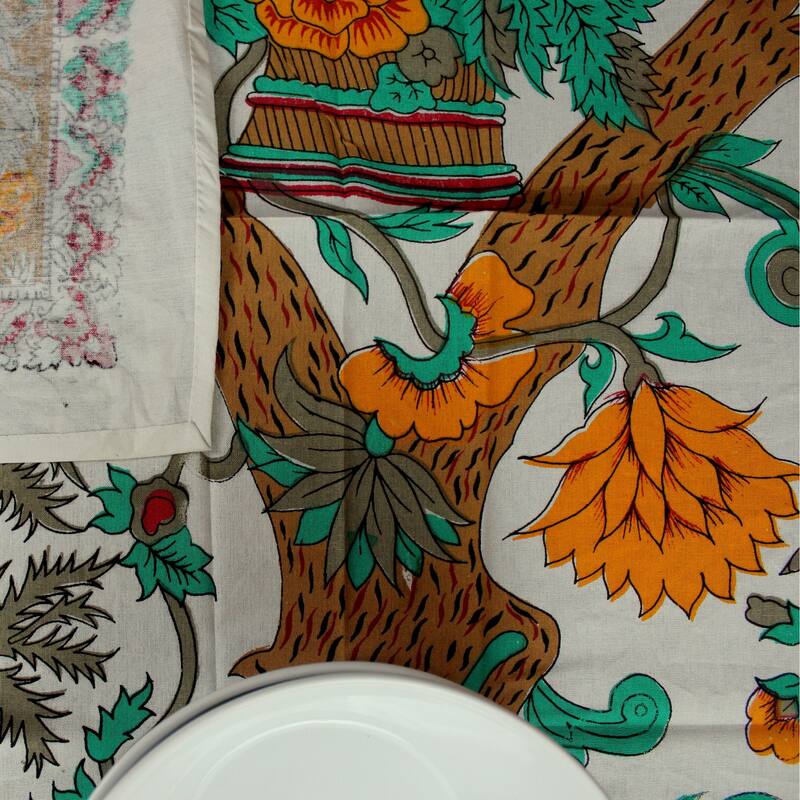 Vibrant Cotton Floral Tree Of Life Tablecloth Collection