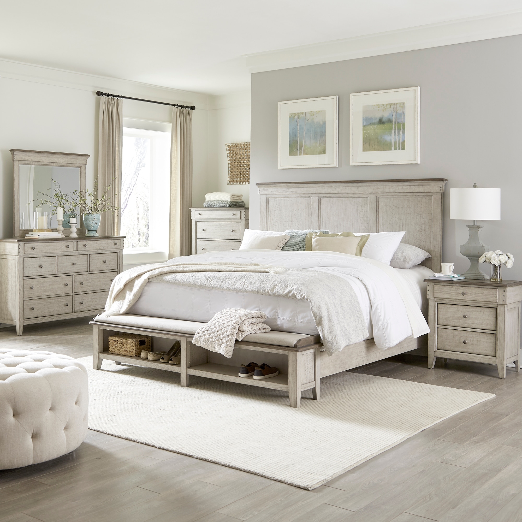 Liberty Furniture Ivy Hollow Storage Bed, Dresser & Mirror, Chest, Night Stand - King, Queen