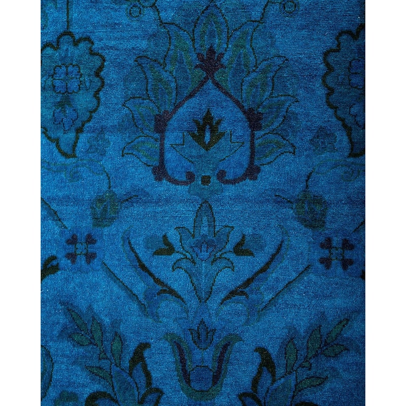 Overton Hand Knotted Wool Vintage Inspired Modern Contemporary Overdyed Blue Area Rug - 8' 4" x 10' 5"