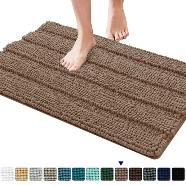 slide 2 of 11, Subrtex Non-slip Bathroom Rugs Chenille Soft Striped Plush Bath Mat 16"x24"/20"x32" - Sand