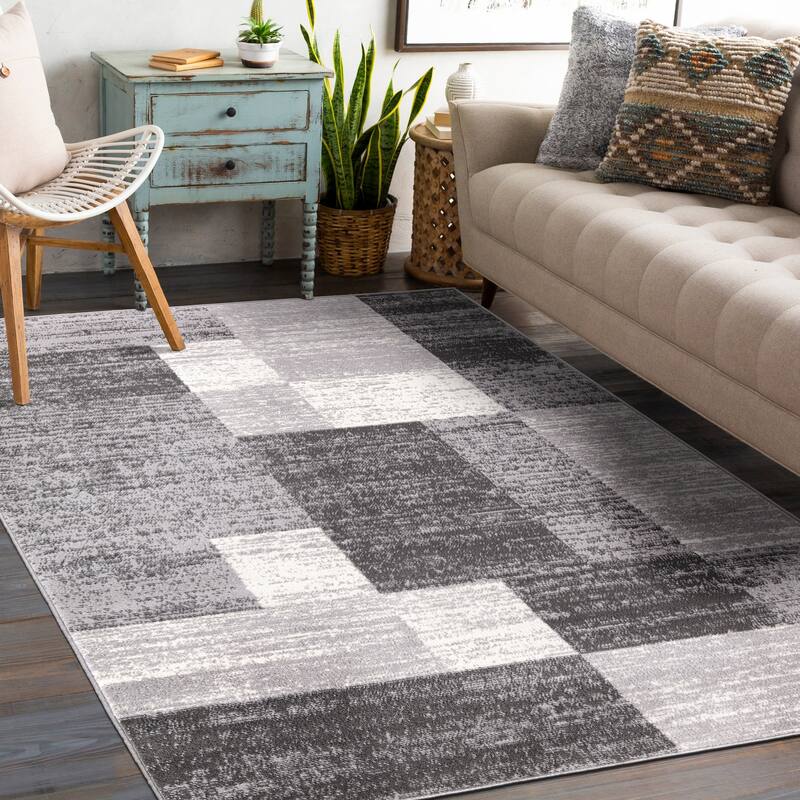 World Rug Gallery Modern Geometric Boxes Area Rug - 5'x7' - Gray - Runner/Rectangle
