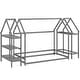 preview thumbnail 4 of 18, Twin Size Montessori Floor House Bed with Detachable Storage Shelves and Clothes Hanging Rack