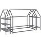 preview thumbnail 1 of 18, Twin Size Montessori Floor House Bed with Detachable Storage Shelves and Clothes Hanging Rack