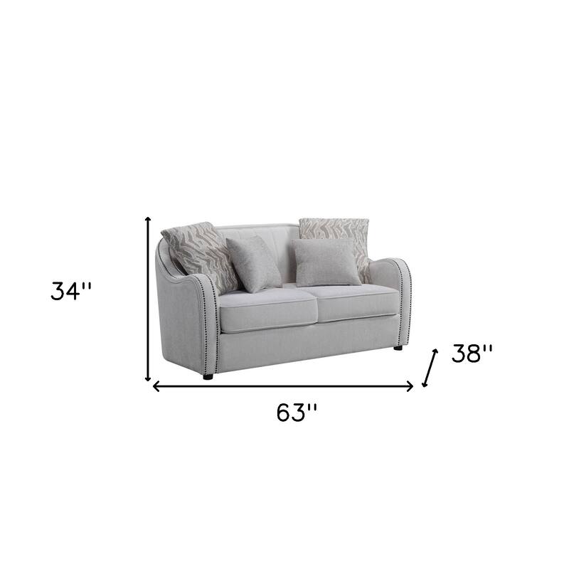 HomeRoots 63" Beige And Black Linen Curved Loveseat and Toss Pillows