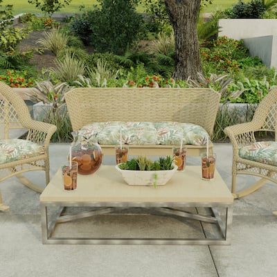 44" x 18" Green Leaves Contoured Outdoor Wicker Bench Cushion - 18'' L x 44'' W x 4'' H