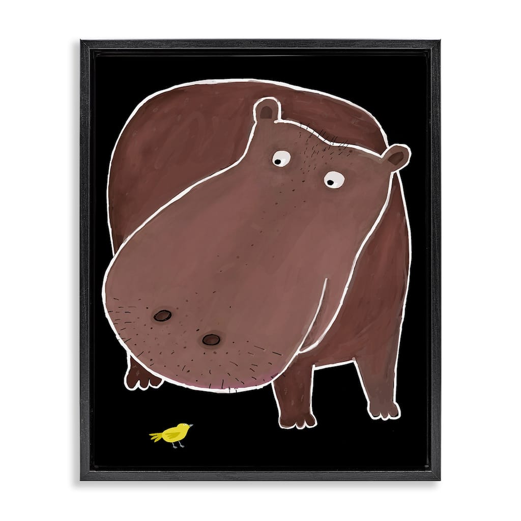 Stupell Hippo & Bird on Black Framed Floater Canvas Wall Art Design By Carla Daly