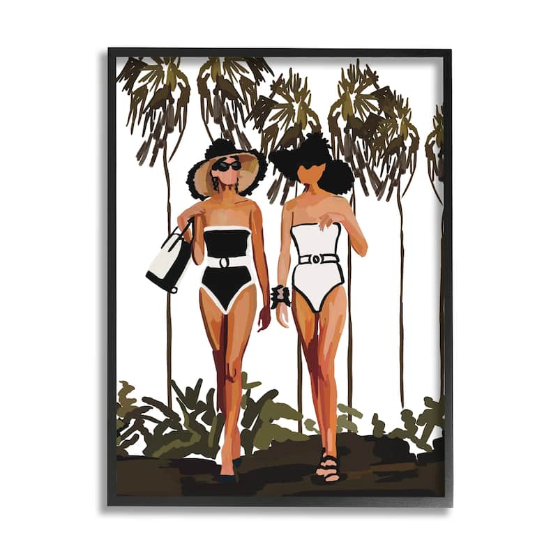 Stupell Beach Babes Strolling Tropical Summer Beach Adventure Framed Wall Art, Design by Amelia Noyes