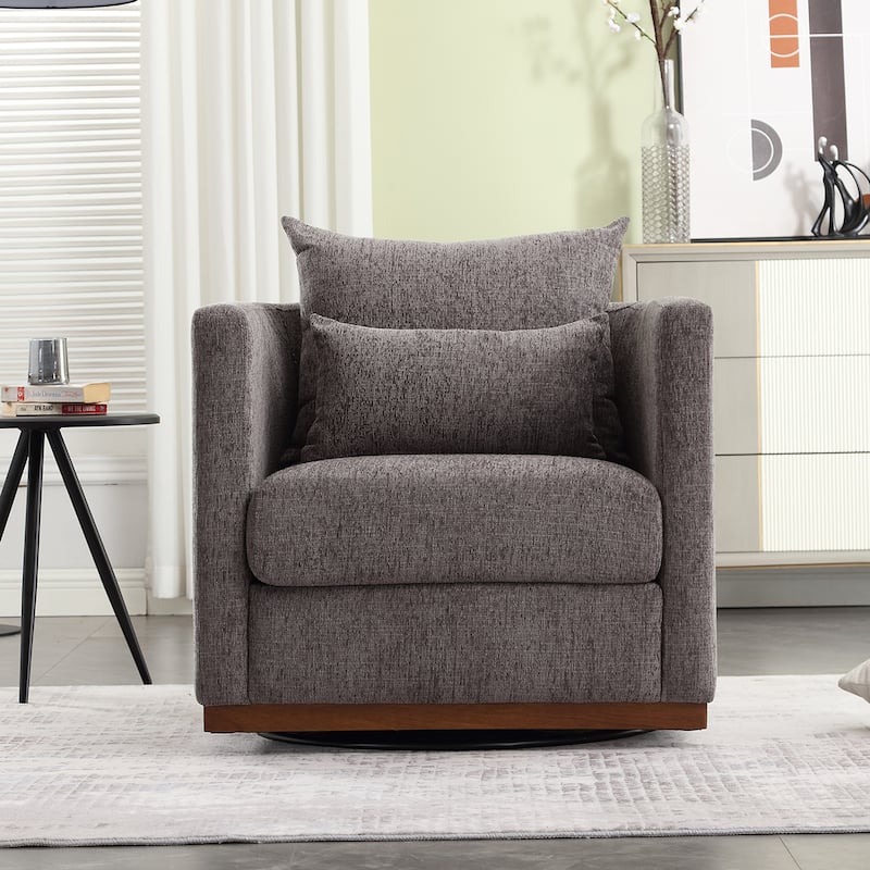 Dark Gray Modern 31.5" Chenille Upholstered 360° Swivel Accent Chair with Sturdy Hardwood Frame for Living Room
