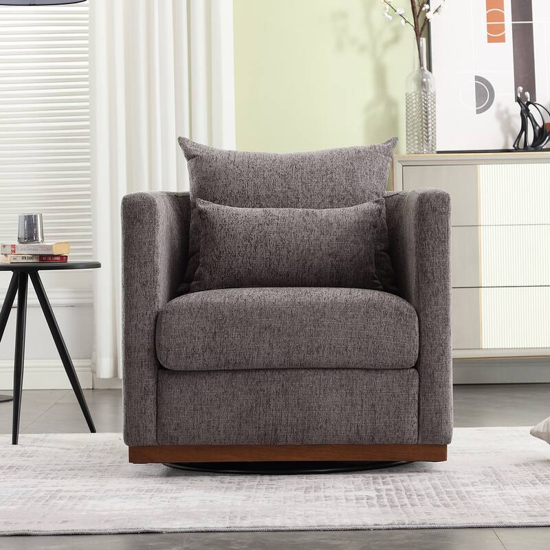 GDFStudio - Harper Chenille Swivel Barrel Chair with Sturdy Metal Base and Ergonomic Design - Dark Gray