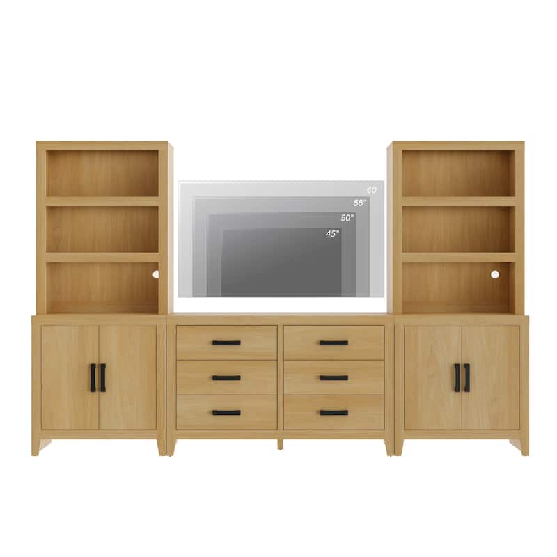 WAMPAT Farmhouse Entertainment Center with Bookshelves, Modular TV Stand with Storage Drawers